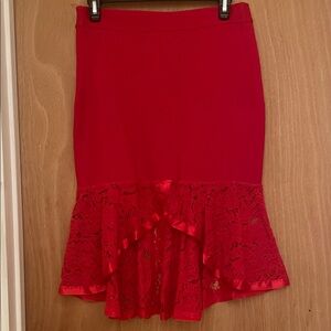 Chic Red Lace Midi Dance Skirt